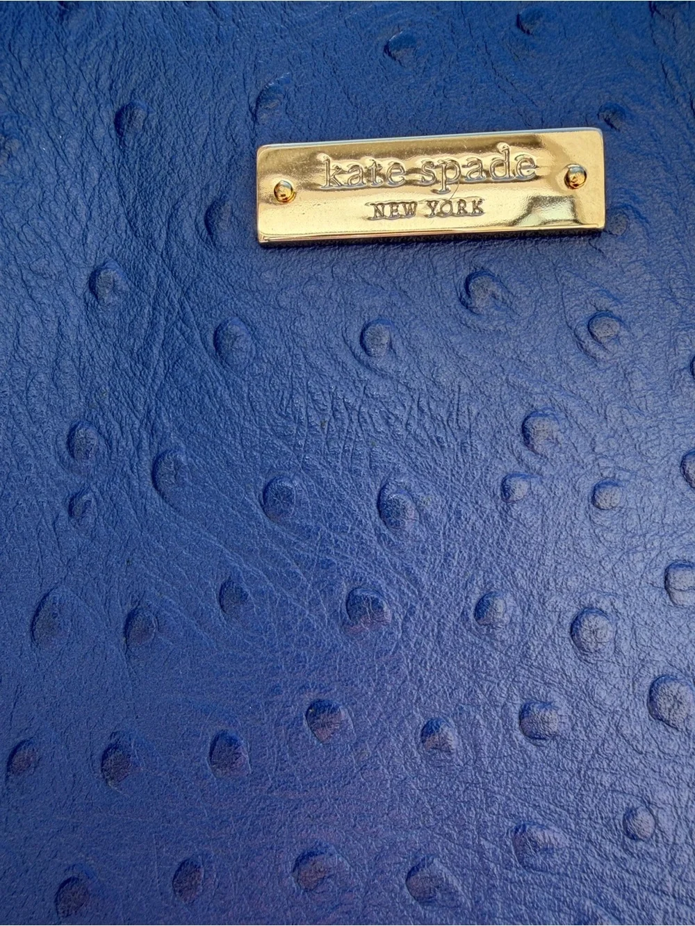 kate spade Royal Blue Ostrich-Embossed Satchel with Gold Hardware